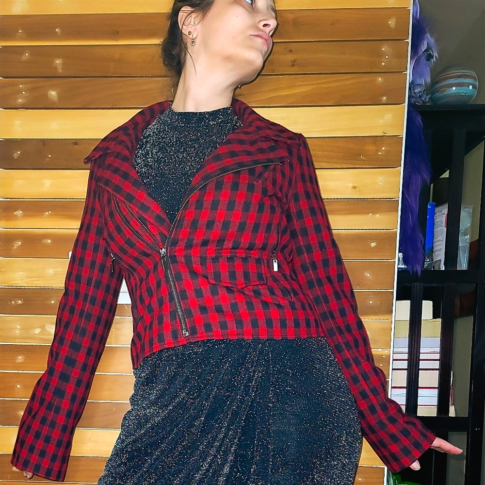 Urban Behavior Red Plaid Fitted Sleek Jacket
